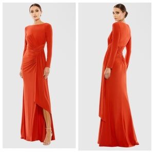 EUC Ieena for Mac Duggal RUCHED LONG SLEEVE COWL NECK GOWN  Brick red size: 4
